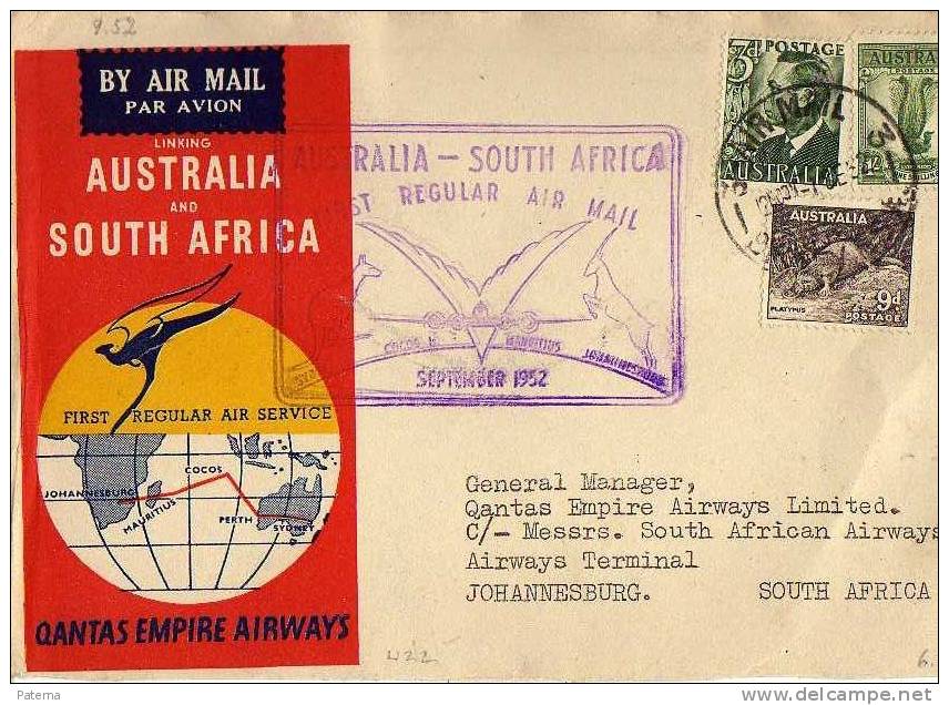 3483  Carta, Aerea, SYDNEY 1952  (Australia), ,first Regular Air Mail - Brieven En Documenten