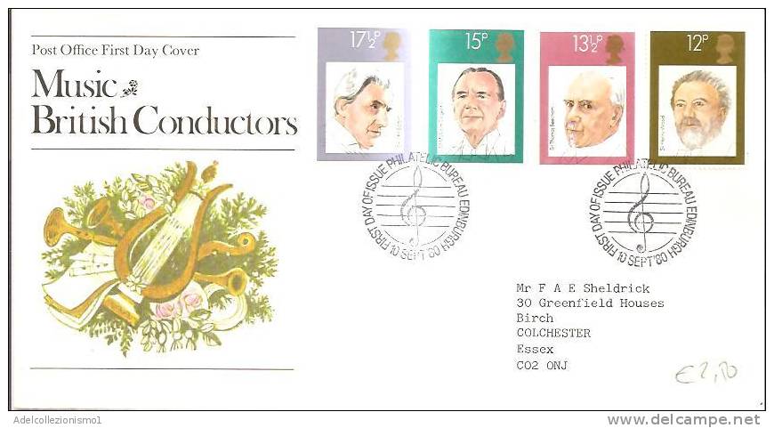 44635)lettera F.d.c. Serie Music Conductors Con 4 Valori  + Annullo - 1971-1980 Em. Décimales