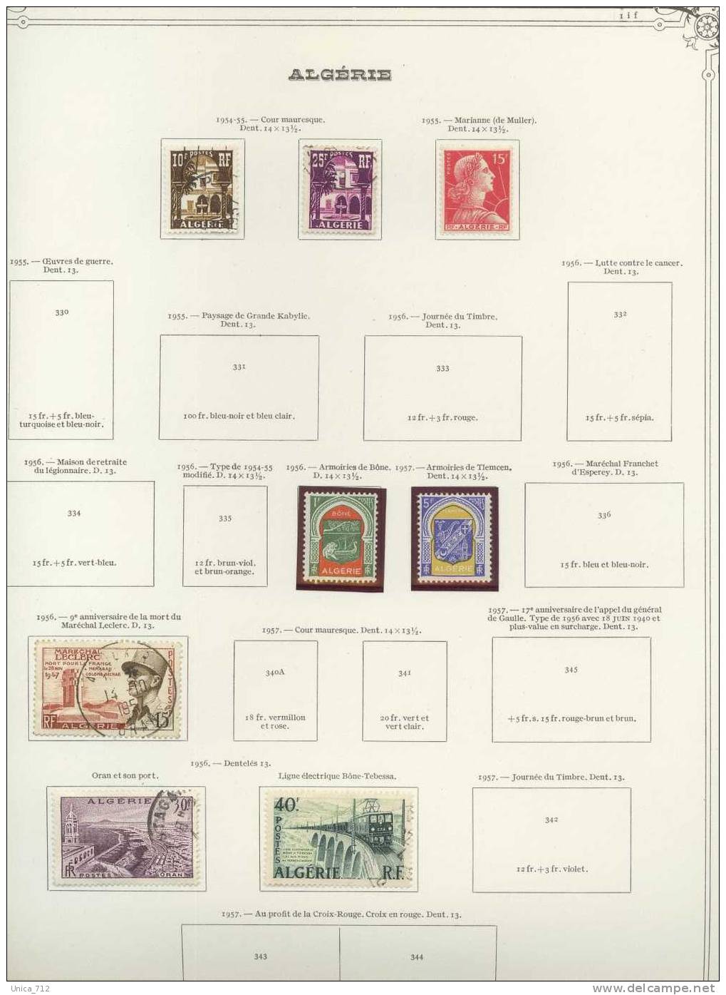 Algérie - Collection en album de 1924  à 1958 (n°353)  Période coloniale  Cotation 580€