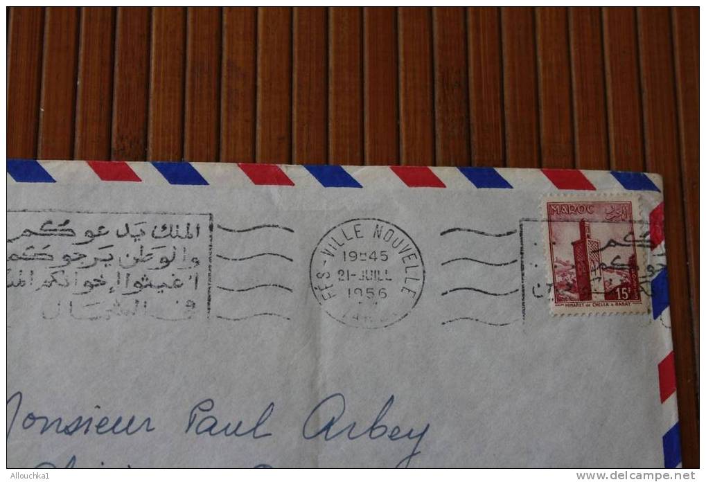 1956 LETTRE DU MAROC Fés FEZ VILLE NOUVELLE PROTECTORAT FRANCAIS OMEC FLAMME POUR NICE 06 MARCOPHILIE PAR AVION AIR MAIL - Covers & Documents