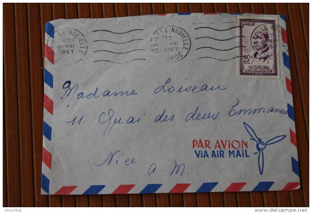 1957 LETTRE DU MAROC Fés FEZ VILLE NOUVELLE PROTECTORAT FRANCAIS OMEC FLAMME P/NICE 06 MARCOPHILIE PAR AVION AIR MAIL - Covers & Documents