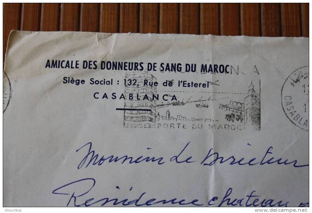 1957 LETTRE MAROC:CASABLANCA PROTECTORAT FRANCAIS OMEC FLAMME P/NICE 06 MARCOPHILIE PAR AVION AIR MAIL DONNEURS DE SANG - Covers & Documents