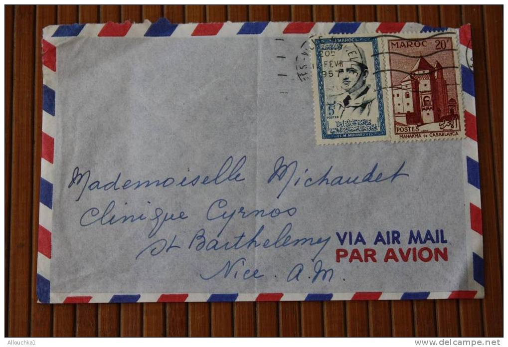 1957 LETTRE MAROC: Fés FEZ VILLE NOUVELLE PROTECTORAT FRANCAIS OMEC FLAMME P/NICE 06 MARCOPHILIE PAR AVION AIR MAIL - Covers & Documents