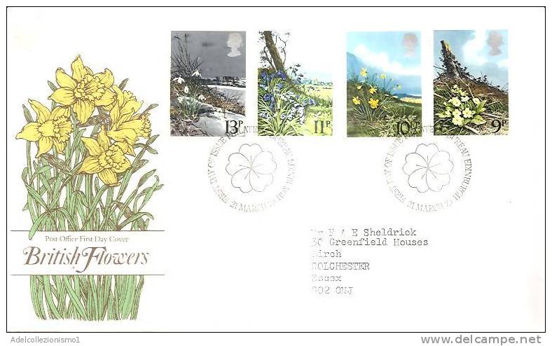 44672)lettera F.d.c. Serie British Flowers Con 4 Valori + Annullo - 1971-1980 Em. Décimales