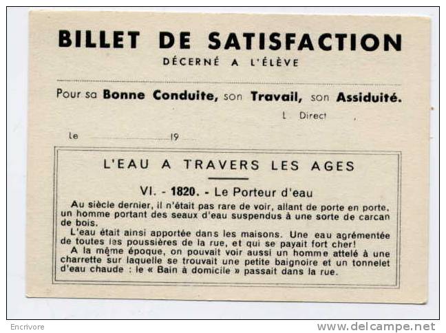 Image Scolaire LE PORTEUR D EAU 1820 Eau à Travers Les Ages N°VI Billet De Satisfaction - Other & Unclassified