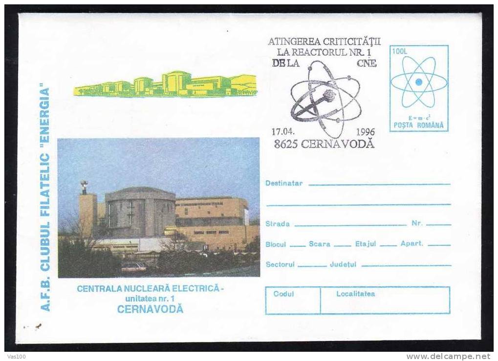 Romania Energy Nuclear Atom 1996  Entier Postaux Cover Stationery Energies Cancell (B). - Atomo