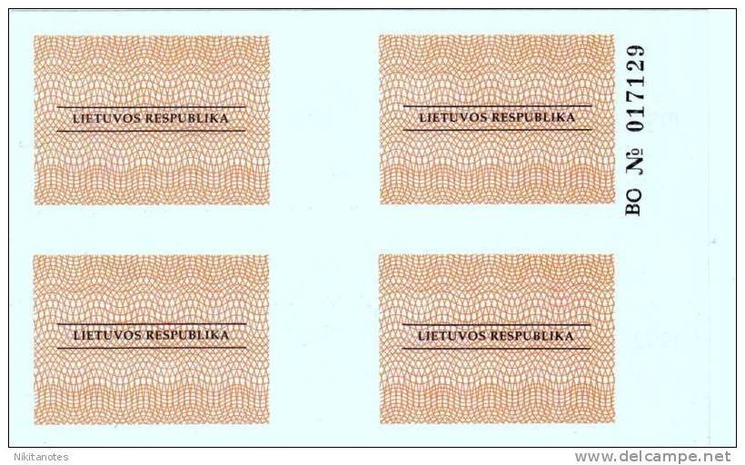 Lithuania, 1 & 2 & 3 & 4 Talonas, 1992, UNCUT UNC - Lituanie