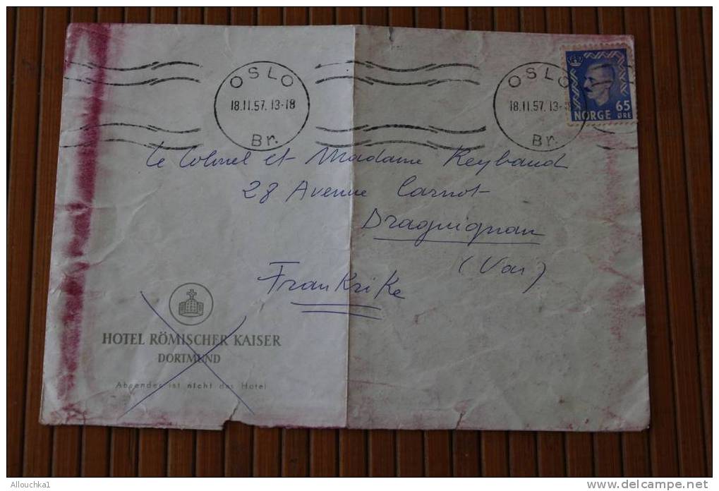 OSLO NORGE NORVEGE  LETTRE  OMEC: P/ DRAGUIGNAN  MARCOPHILIE PAR AVION AIR MAIL HOTEL - Covers & Documents