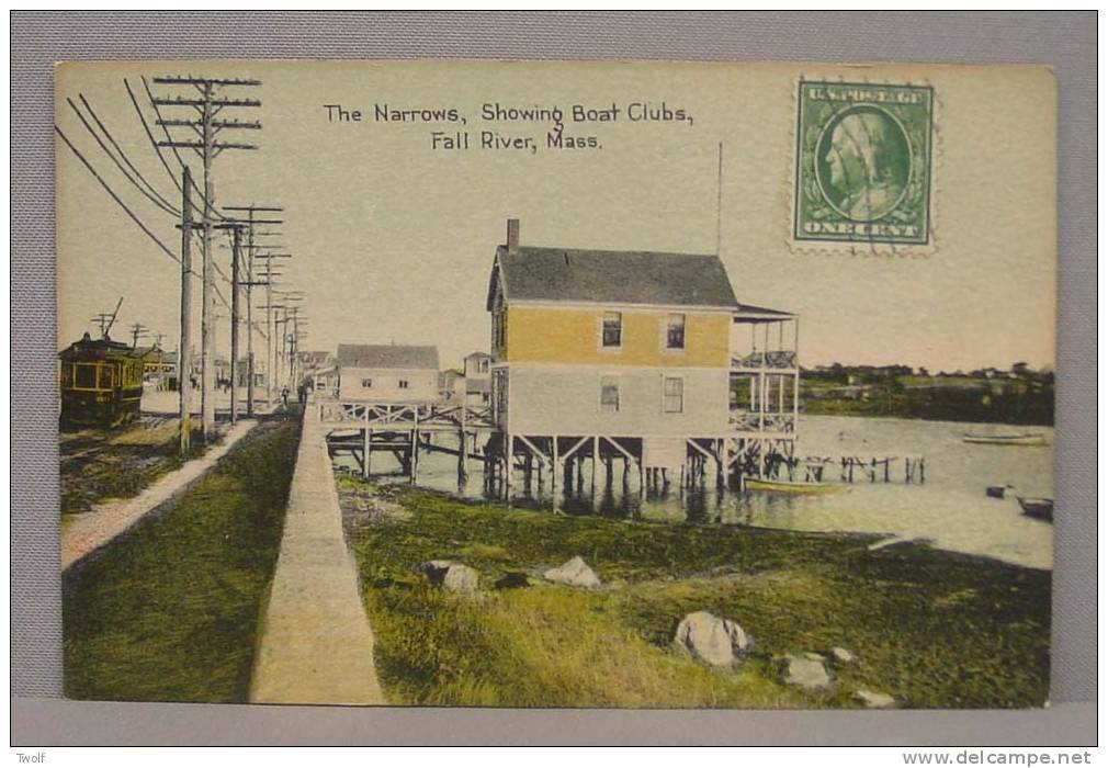 Fall River, Mass. - The Narrows - Showing Boat Clubs - Published By R. Wilkinson, 55 Eddy St., Providence, R.I. - Fall River