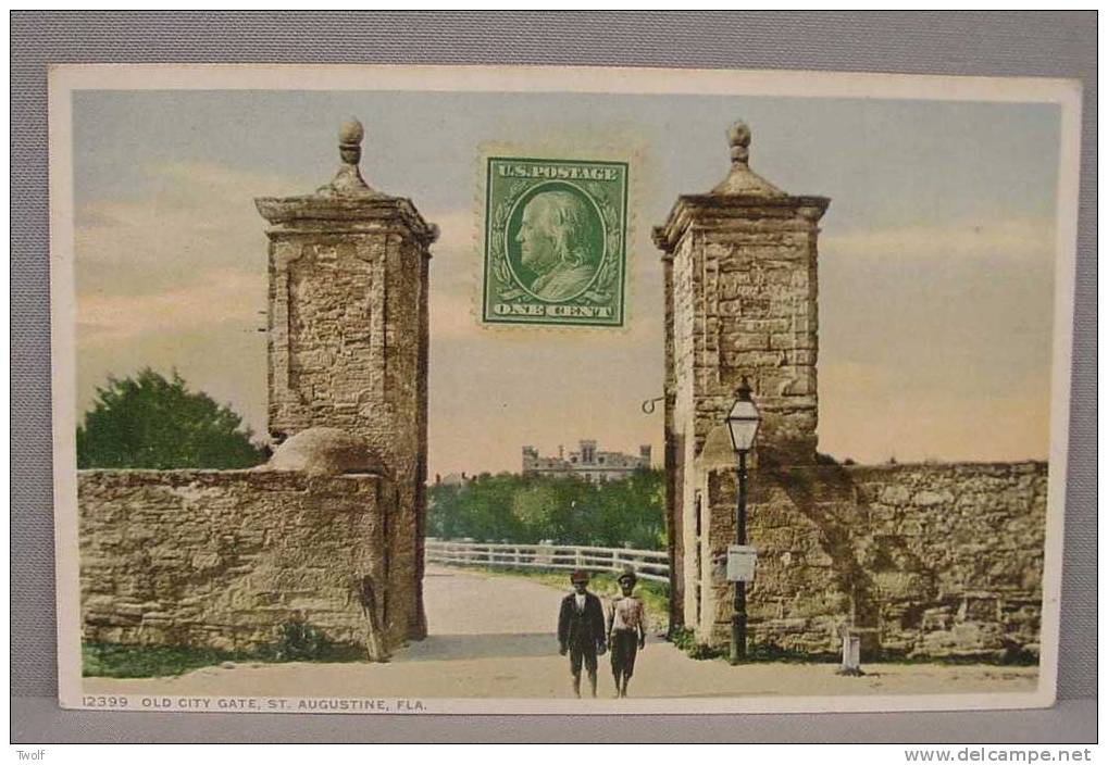 St. Augustine, Fla. - Old City Gate - 12399 - "Phostint" Card - Made Only By Detroit Publishinbg Co. - Autres & Non Classés