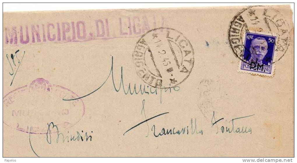 1945 MUNICIPIO DI LICATA  AGRIGENTO - Marcophilie