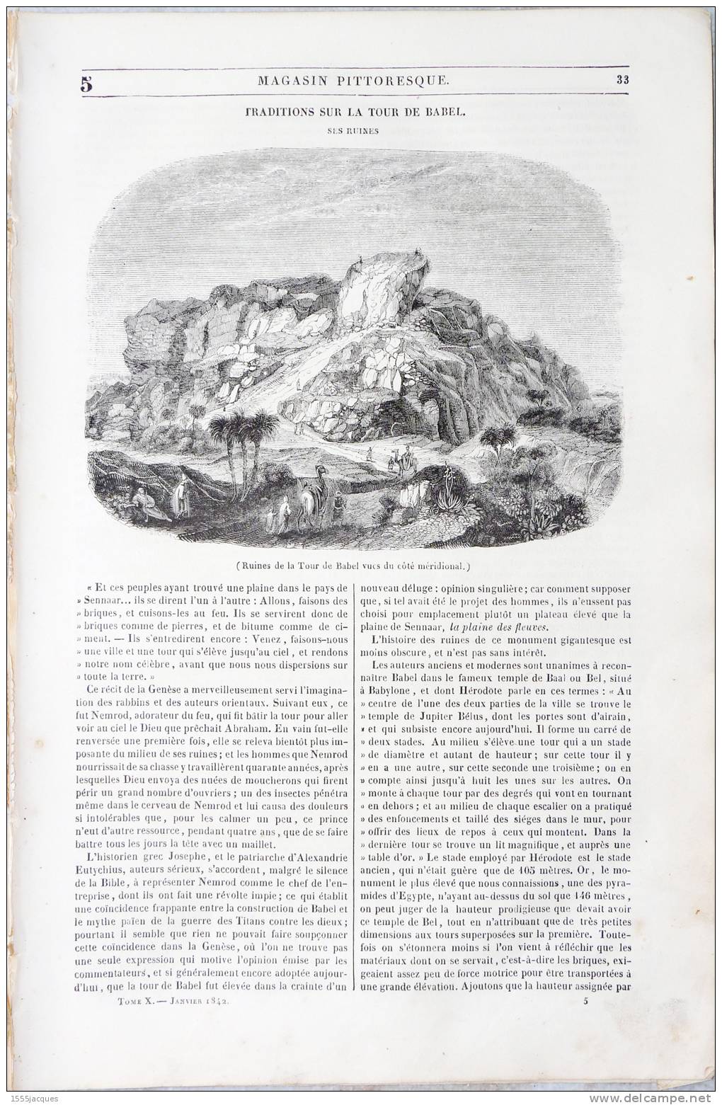 LE MAGASIN PITTORESQUE - JANV. 1842 - N°5 : TOUR DE BABEL - KLAGENFURT - TROMBE EN MER - CATHÉDRALE DE PALERME - - 1800 - 1849