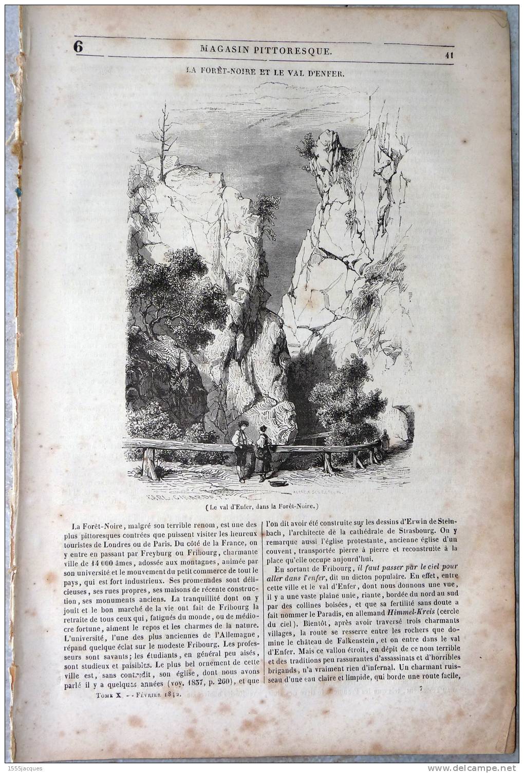 LE MAGASIN PITTORESQUE - FÉVR. 1842 - N°6 : VAL D´ENFER FORÊT NOIRE -TREGUIER POETE BRETON  -ABEILLES -THEATRE LOUIS XIV - 1800 - 1849