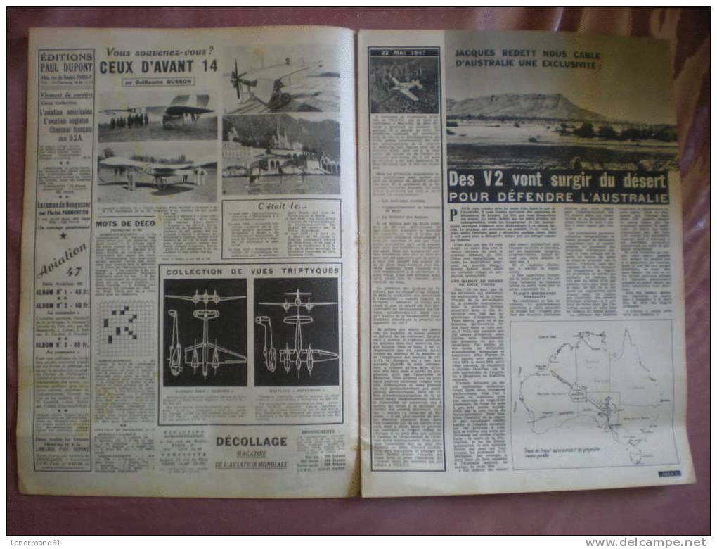 AVIATION REVUE DECOLLAGE 22/05/ 1947 AVION BELLANCA CRUISAIR MARTINE CAROLL HAWKER FURY CHAMP'S CONVAIR L.13 - Avion