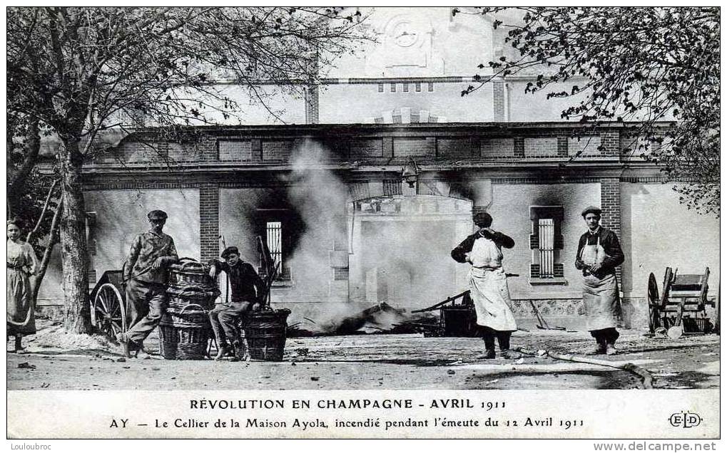 51 AY L'EMEUTE AVRIL 1911 REVOLUTION EN CHAMPAGNE LE CELLIER DE LA MAISON AYOLA INCENDIE - Vignes