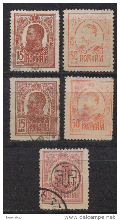 Rumänien; 1918; Michel 240/2 + 250 O; Karl; 5 Stück - Gebraucht