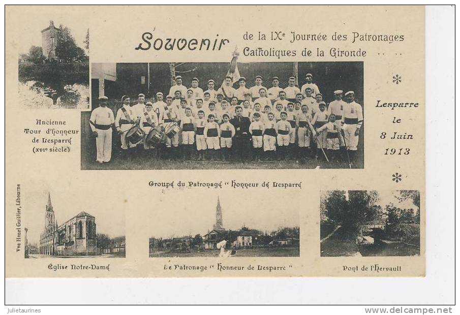 33 LESPARRE SOUVENIR 9eme PATRONAGES GROUPE DE MUSIQUE CATHOLIQUE 1913 ET MULTIPLES VUES - Lesparre Medoc