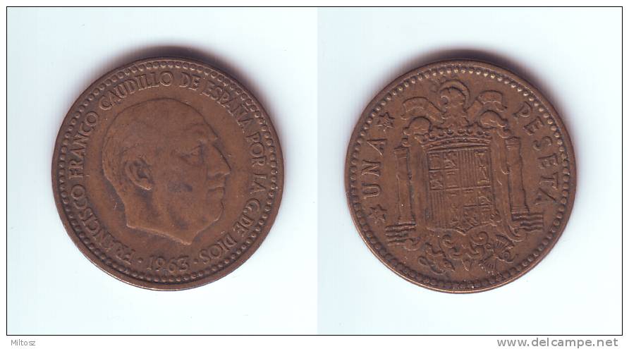 Spain 1 Peseta 1963 (66) Gaudillo Franco - 1 Peseta