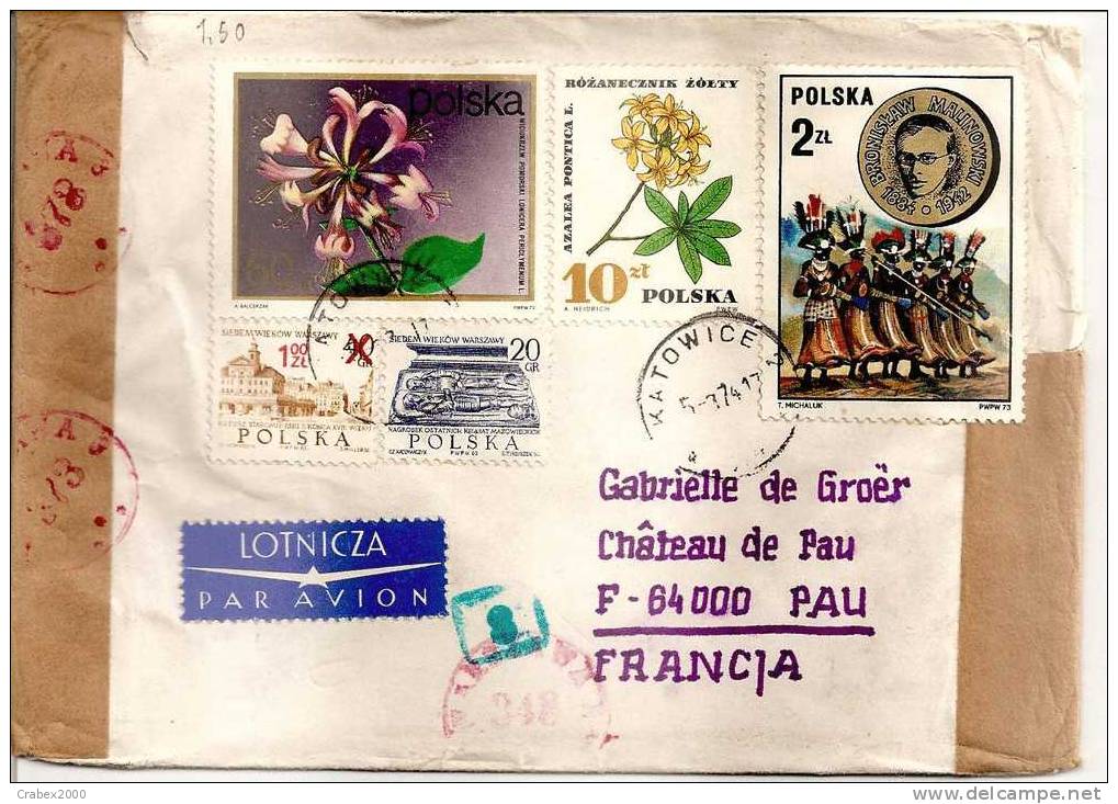 N° Y&t       LETTRE      KATOWICE     Vers   FRANCE Le 05 MARS 1974 - Storia Postale