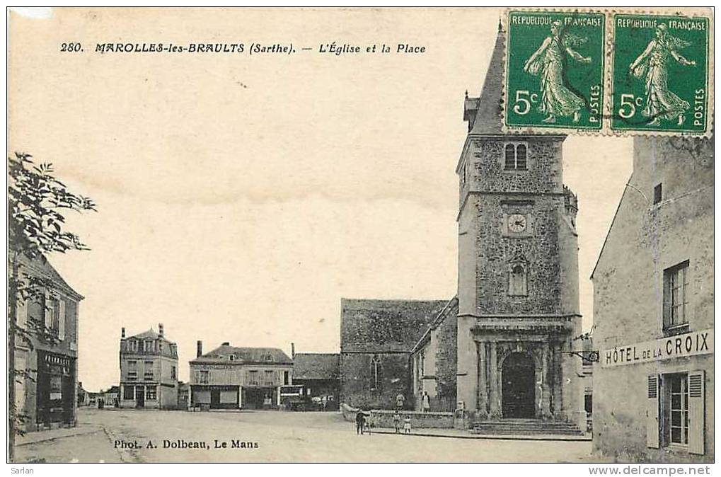 72 , MAROLLES LES BRAULTS , L´Eglise Et La Place , *1915 - Marolles-les-Braults