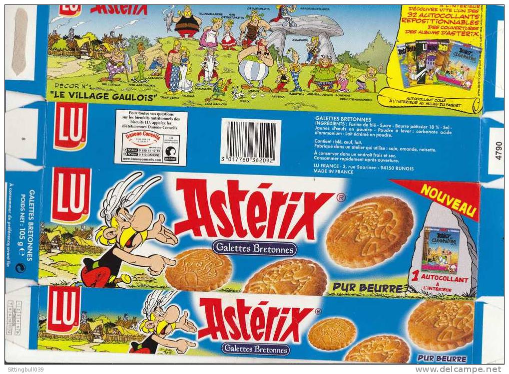 ASTERIX ET LES GALETTES LU. Emb. Pub Cartonné Avec Décor N° 1 Le Village Gaulois + Autocollant. 2004. Ed A. R / G-U - Advertentie