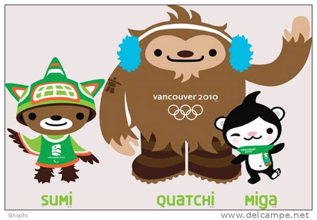 B11-015^^   Mascots    2010 Vancouver Winter Olympic Games  , ( Postal Stationery , Articles Postaux ) - Winter 2010: Vancouver