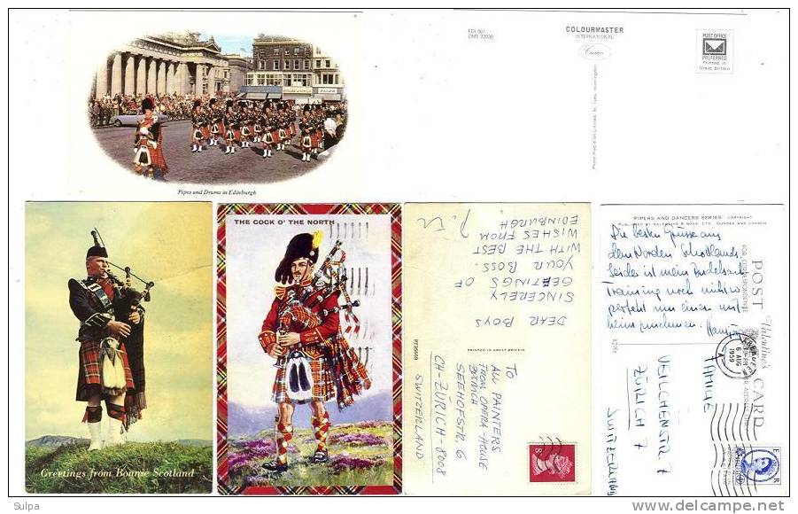 3  Postcards, Pipers - Other & Unclassified