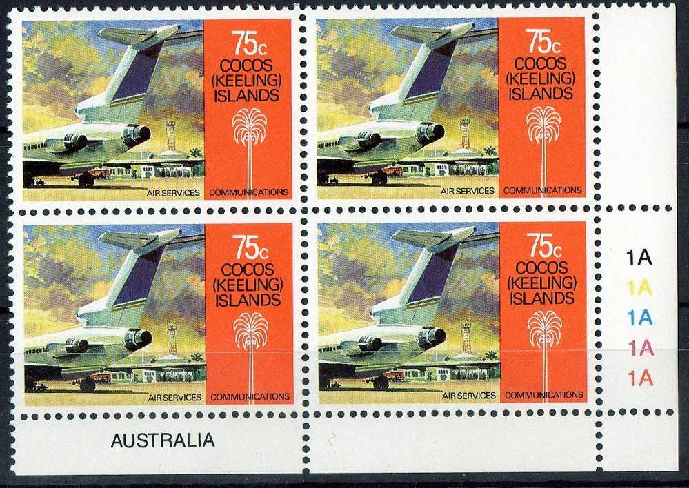 Cocos Islands  1987 Communications 75c Air Services Block Of 4 MNH - Kokosinseln (Keeling Islands)