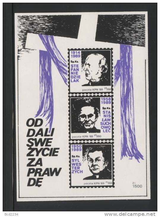 POLAND SOLIDARNOSC KPN 1989 MARTYRED PRIESTS MS (SOLID 1279/0059) - Solidarnosc Labels