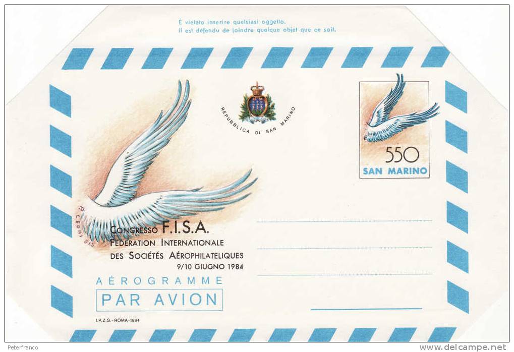 1984 San Marino - Aerogramma - Congresso F.I.S.A. - Soc. Aerofilateliche - Entiers Postaux