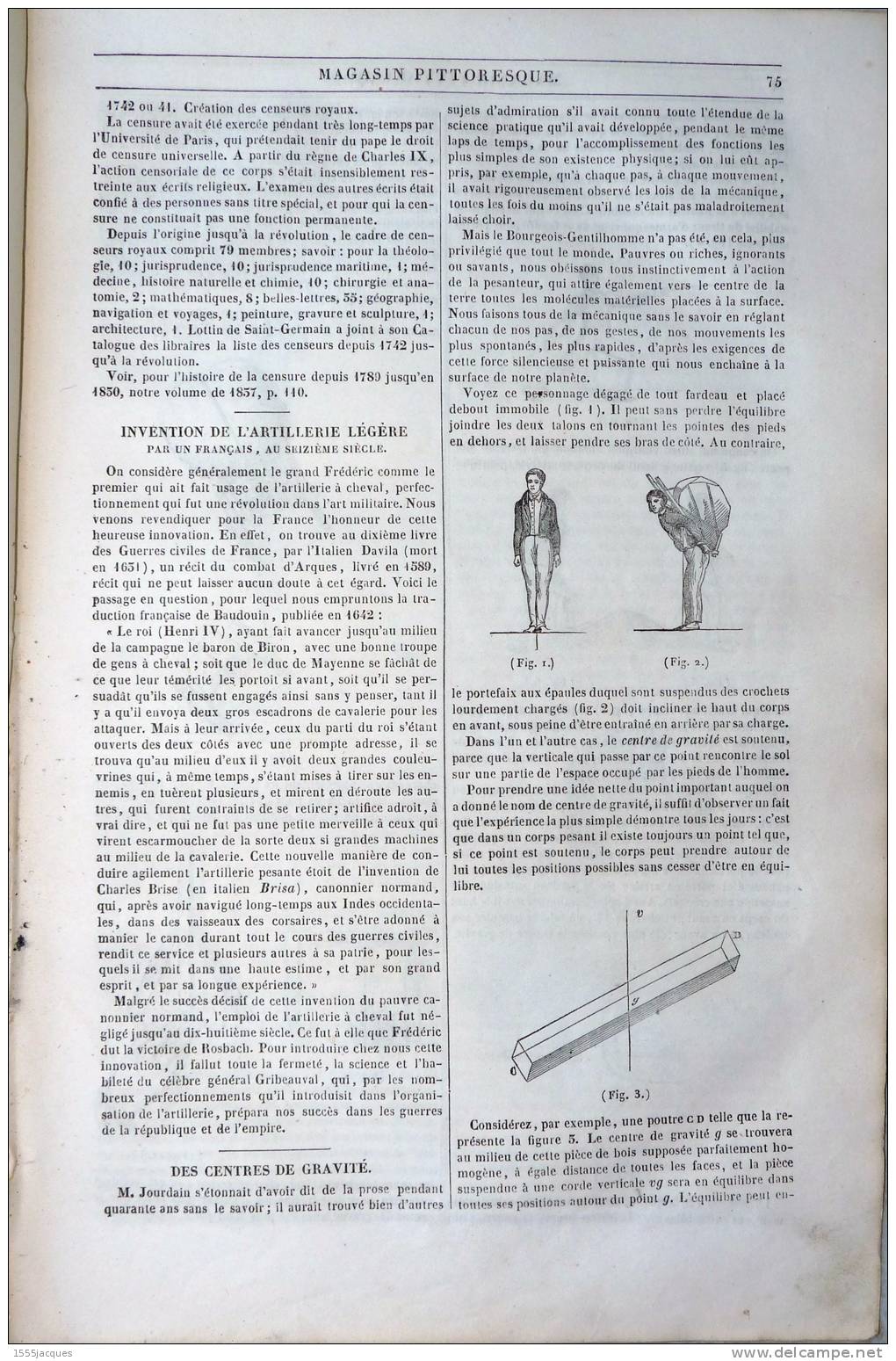 LE MAGASIN PITTORESQUE - MARS. 1842 - N°10 : PARQUES GERMAIN PILON - ARTILLERIE XVIe - CENTRE DE GRAVITÉ - CARÊME - - 1800 - 1849