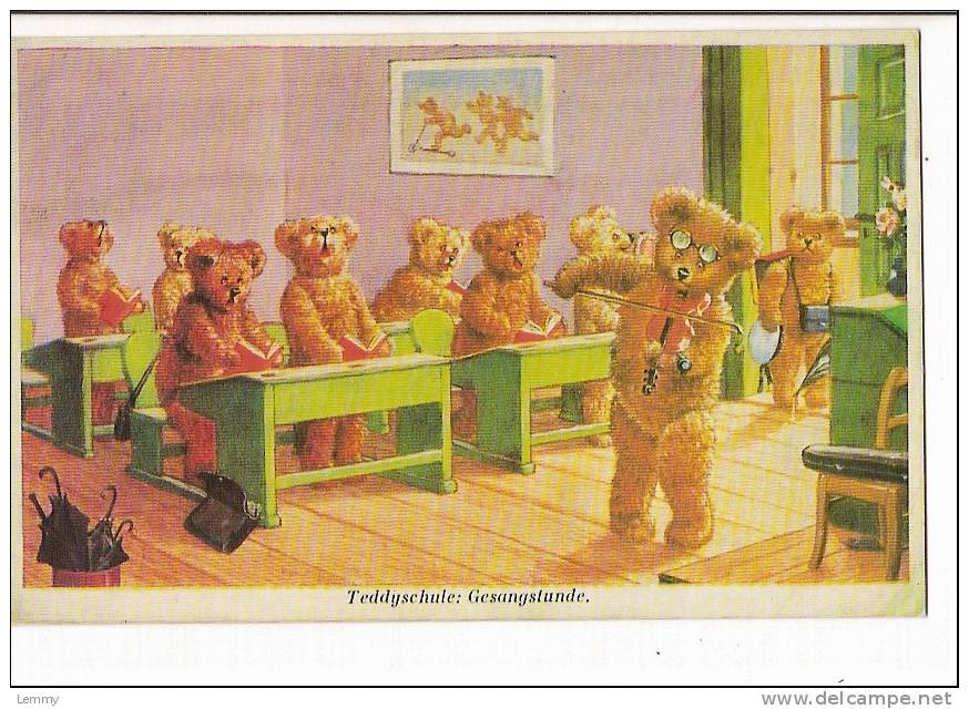 CPM Ou CPSM - OURS - OURSONS  - NOUNOURS - TEDDY SCHULE : GESANGSTUNDE -  ECOLE DE MUSIQUE - VIOLON- Format,14 X 9 - Bears