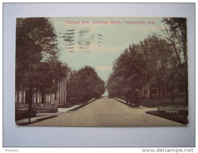 Fayetteville Ar    College Ave Looking North  1913 Cancel - Fayetteville