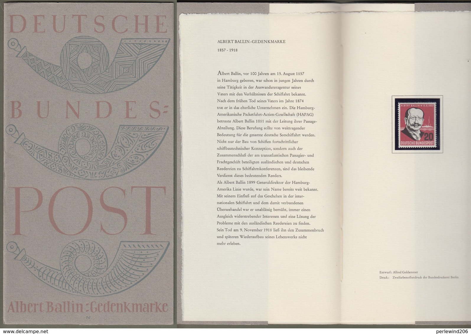 Bund: Minister Card - Ministerkarte Typ I, Michel-Nr. 266: " Albert Ballin ",  Postfrisch, Rarität !! - Lettres & Documents