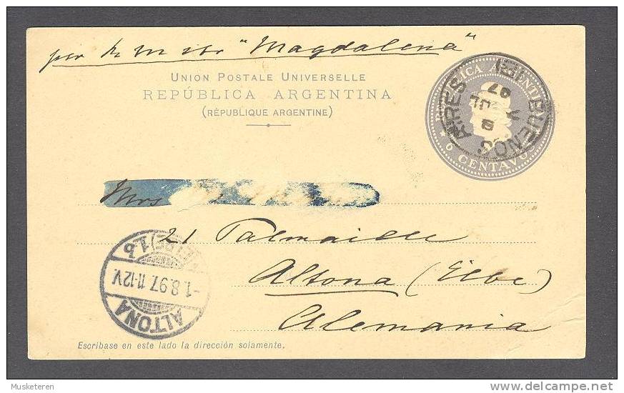 Argentina Postal Stationery Ganzsache Entier Ship Mail Schiffspost S/S MAGDALENA Buenos Aires 1897 Altona Germany 2 Scan - Postal Stationery