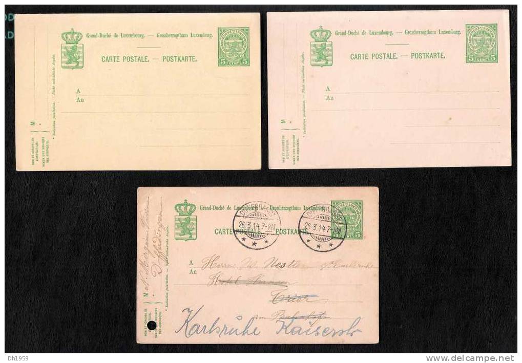 1914 LOT DE 3 ENTIERS LUXEMBOURG BLASON WAPPEN CARTE-POSTALE  STATIONERY GANZSACHE DIFFERDANGE POUR KARLSRUHE - Stamped Stationery