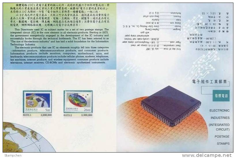 Folder 1997 Electronic -IC Stamps Computer Cell Phone Wafer Space Map Globe Satellite Organ Piano - Asia