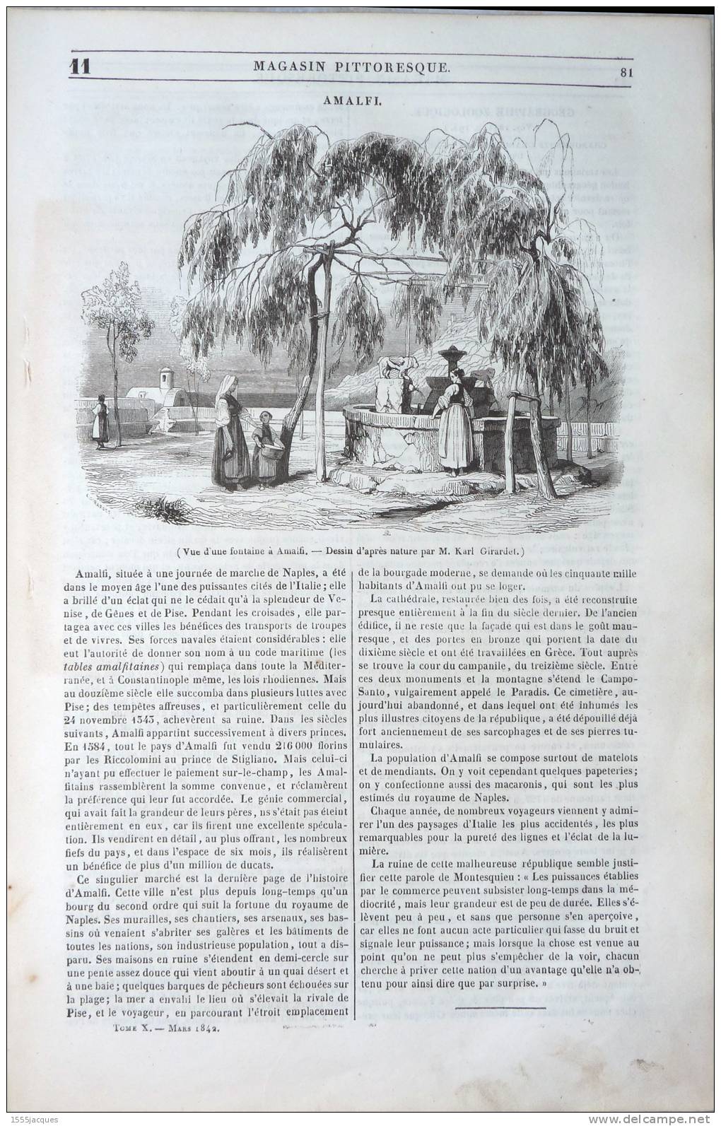 LE MAGASIN PITTORESQUE - MARS. 1842 - N°11 : AMALFI - CHAUCER CONTES DE CANTERBURY - ARCHIDUC FERDINAND D´AUTRICHE - 1800 - 1849