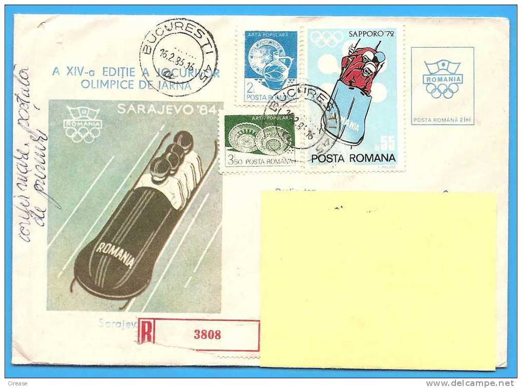 ROMANIA Postal Stationery Cover 1984. Sarajevo Winter Olympics. - Winter 1984: Sarajevo