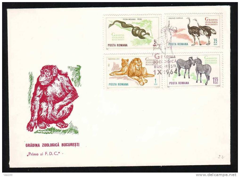 ROMANIA 1964 FDC 2X COVERS ZOO; BIRDS ANIMALS FELINS,GIRAFES,ETC. - Giraffen