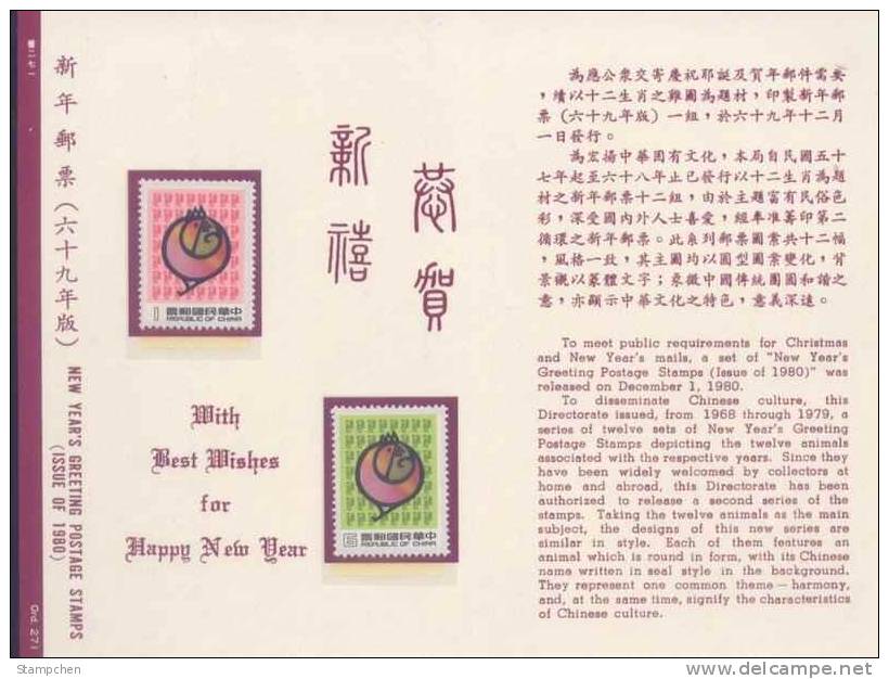 Folder 1980 Chinese New Year Zodiac Stamps - Rooster Cock 1981 - Galline & Gallinaceo