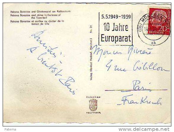 1282 Postal,, MUNCHEN 1959, (Alemania),post Card, Postkarte, - Covers & Documents