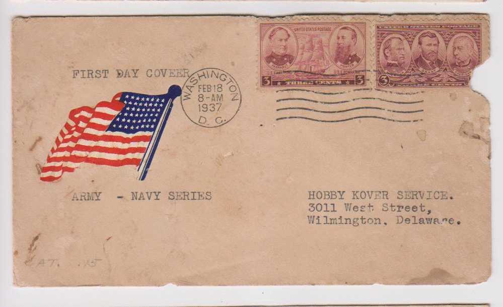 United States FDC 1937, Army Nave Series, Flag, Sailing Ship, As Scan - 1851-1940