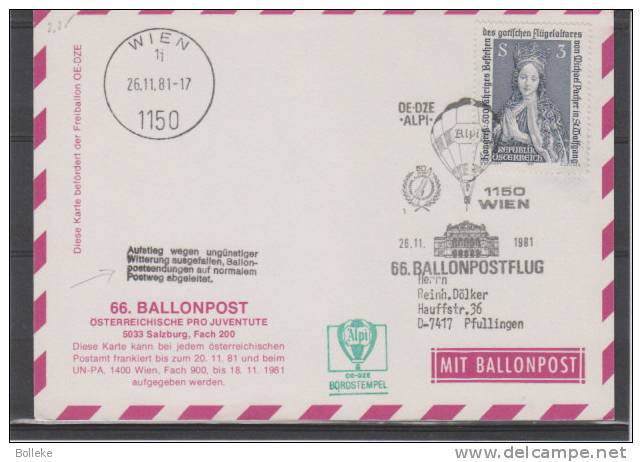 Autriche - Carte Postale De 1981 - Vol Par Ballon - Pro Juventute - Griffe - Par Ballon