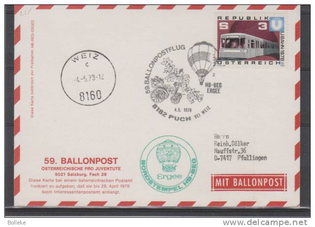 Autriche - Carte Postale De 1979 - Vol Par Ballon - Pro Juventute - U Bahn - Metro - Balloon Covers