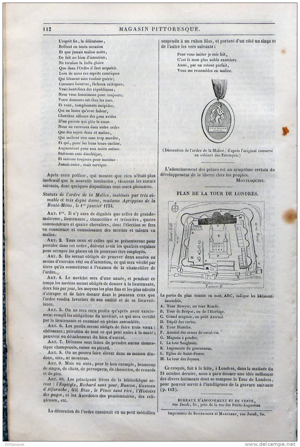 LE MAGASIN PITTORESQUE - AVR. 1842 - N°14 : PROTESTANTS GIRARDET - SPECTACLES LOUIS XIV TOUR DE LONDRES ORDRE LA MALICE - 1800 - 1849