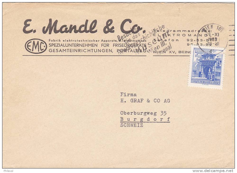 AUTRICHE / ÖSTERREICH : Lettre Oblitérée Le 28.XI.1963 - E. Mandl & Co - Lettres & Documents