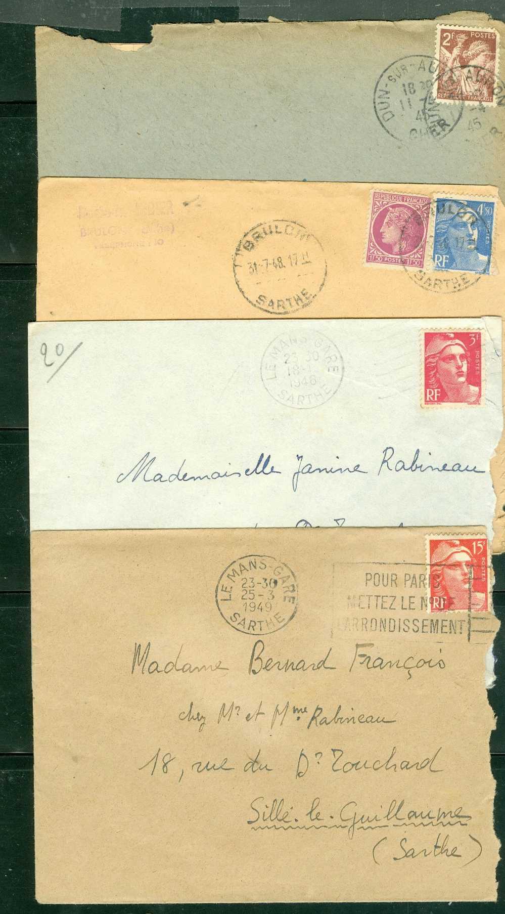 Lot De 4 Lettres Periode Gandon - LN13803 - 1945-54 Marianne (Gandon)