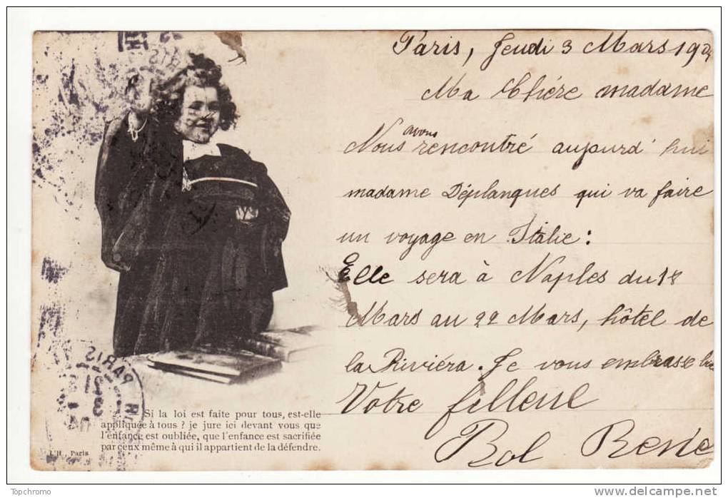 Carte Postale Précurseur Enfant Avocat Plaidoyer Pour L'enfance 1904 - Other & Unclassified