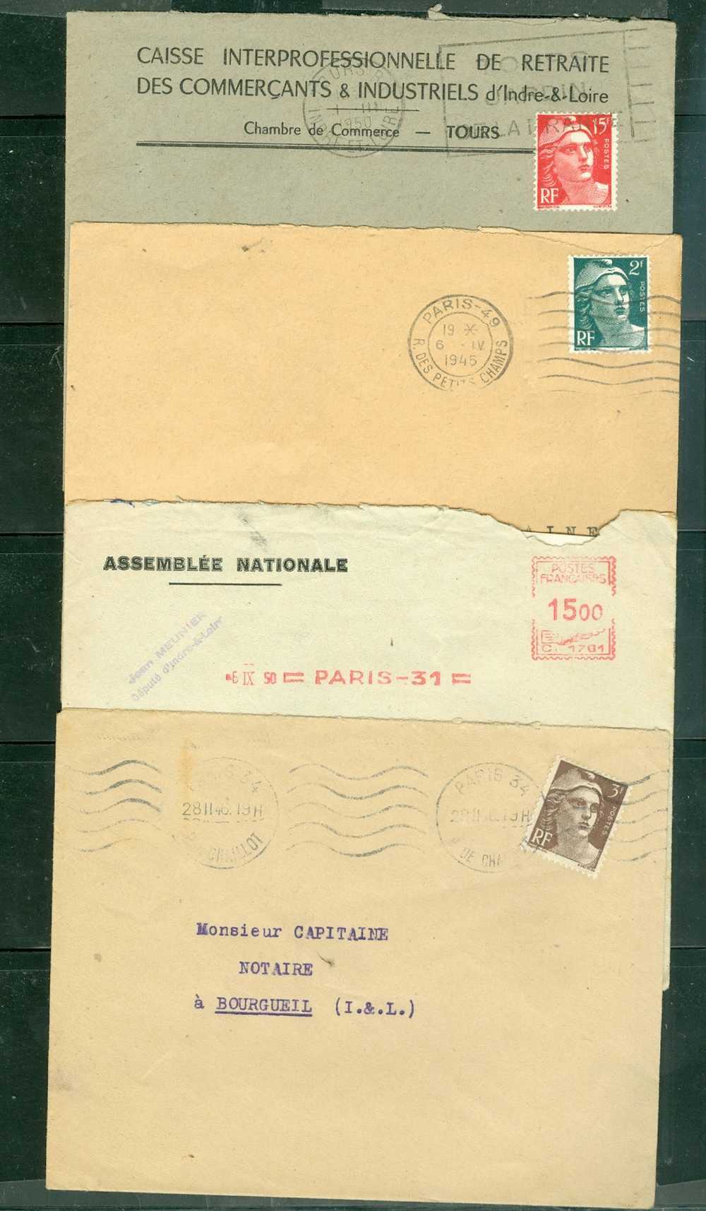 Lot De 4 Lettres Periode Gandon - Ln13903 - 1945-54 Marianne De Gandon